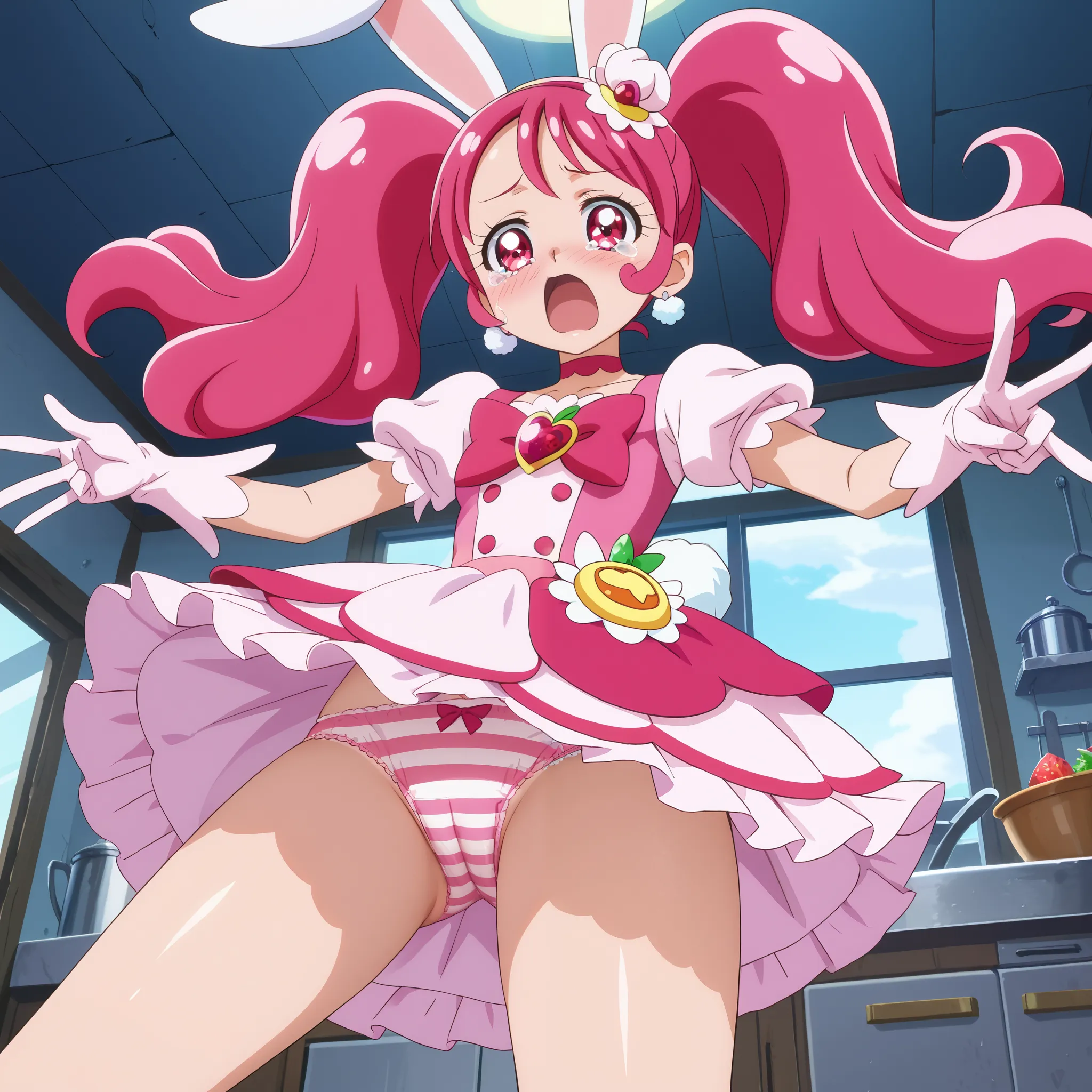 Cure Whip,anime screencap,high definition,amazing quality,best quality,very aesthetic,masterpiece,absurdres,4K,Super Detail,8k,absurdres,alone,(( 1girl )),high contrast,8k HD high definition,Abandoned kitchen ceiling,break,((slender body)),((slim thighs)),...