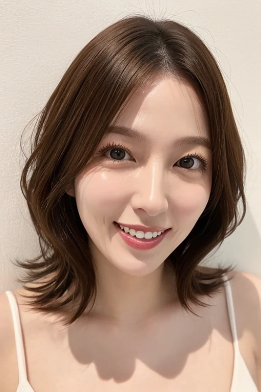  mature girlfriend  、  clear  、virgin、Real Face、NoMimic、55 years old、close-up breasts、white skin、 double teeth、long wavy hair 、well-shaped breasts、 nudes、 bright 、Japanese 、 realistic feel、In front of a white wall