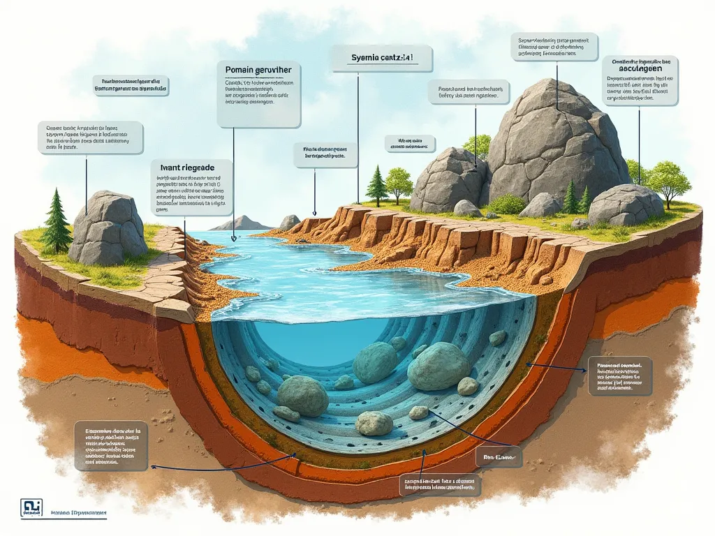 Schéma des différentes roches impliquées dans la formation des hydrocarbures en français 