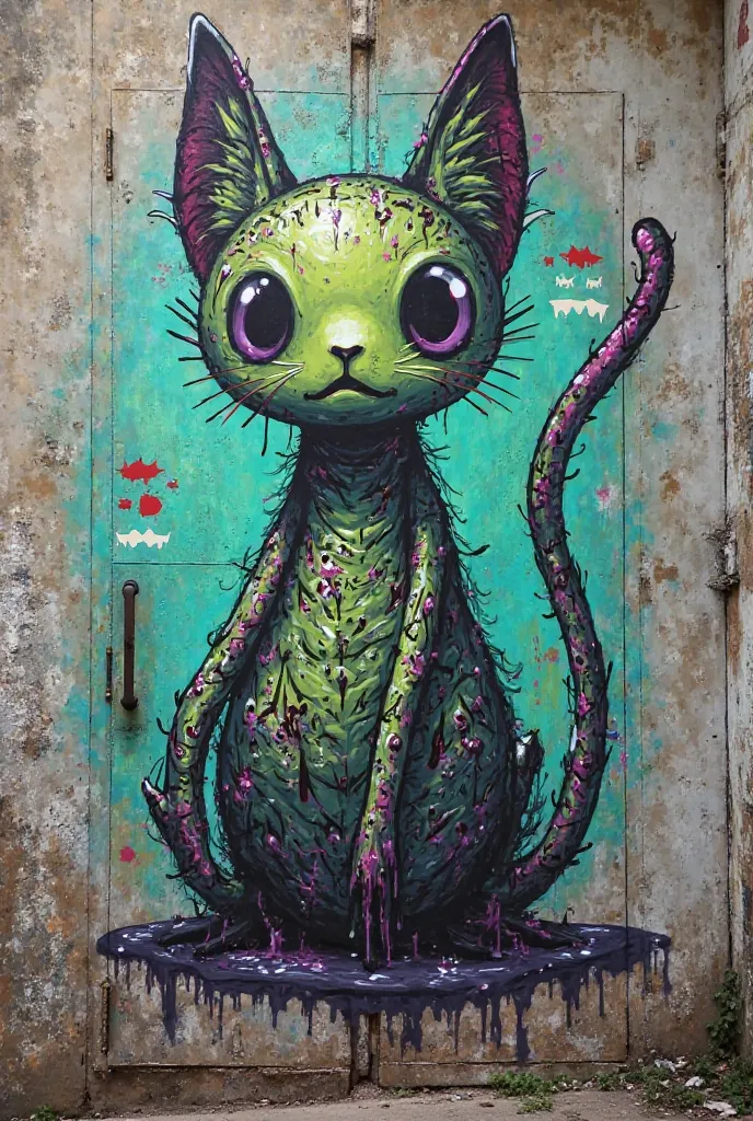 Do a graffiti of a slugcat from the video game Rainworld 