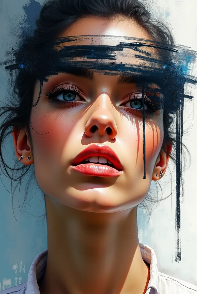 a painting of a woman's face and a man's face, digital art, inspired by Sandra Chevrier, trending on cg society, digital art, black woman, orange and blue tones, beautiful gorgeous digital art, abstract 3 d artwork