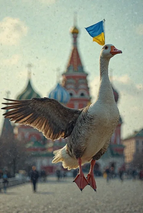 Create a video where a goose bombs the Kremlin and says glory to Ukraine