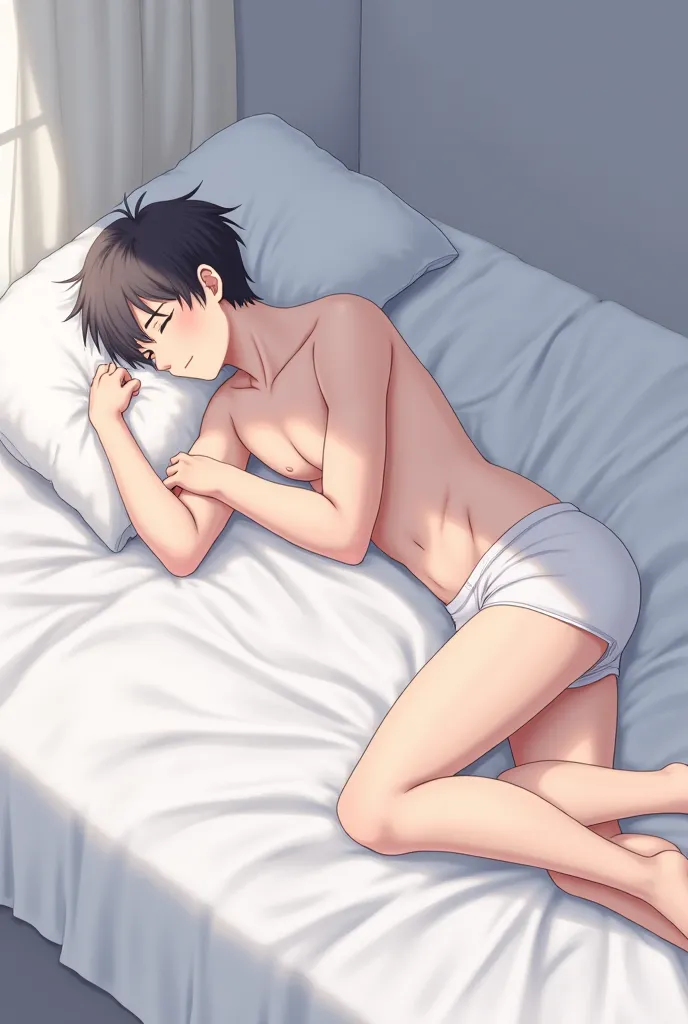 Sleeping anime man in underwear