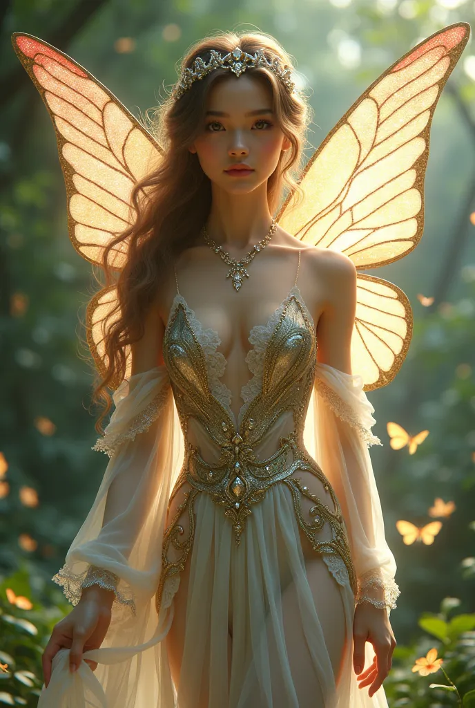 1girl ,fairy, butterfly wings, beautiful clothes,(high resolution, high detail, best quality), medium breasts