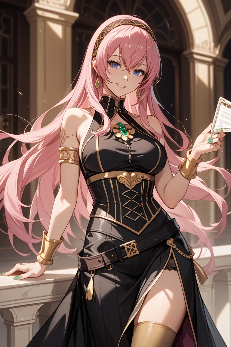 (best quality),(masterpiece),8k,high resolution,  (ultra-detailed) , Alone , girl ,cute,  Megurine _hand, Megurine Luka , pink hair , long hair , smile , create a perfect body line , draw an anatomically accurate picture , Hot body , exact finger , red 03 ...