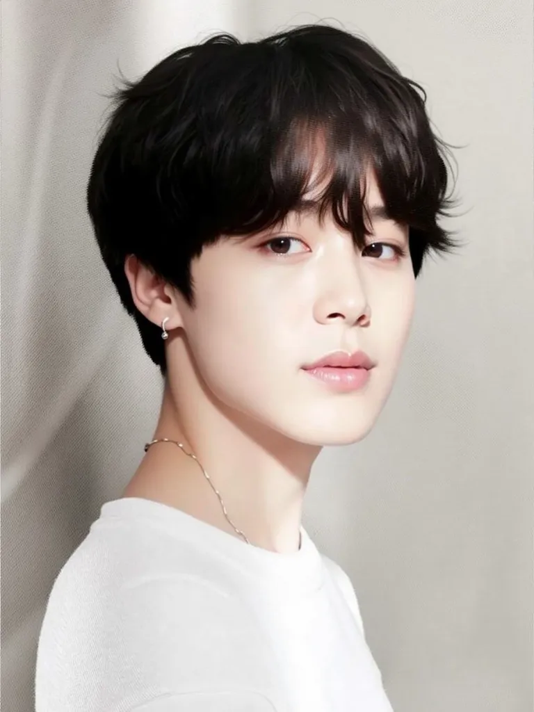 jimin, BTS Group, Portrait of the Kpop Idol , style
artistic realism, beautiful androgynous prince,
ots, Delicate Androgynous Prince style, inspired by
Jimin Park,  young pale angel 