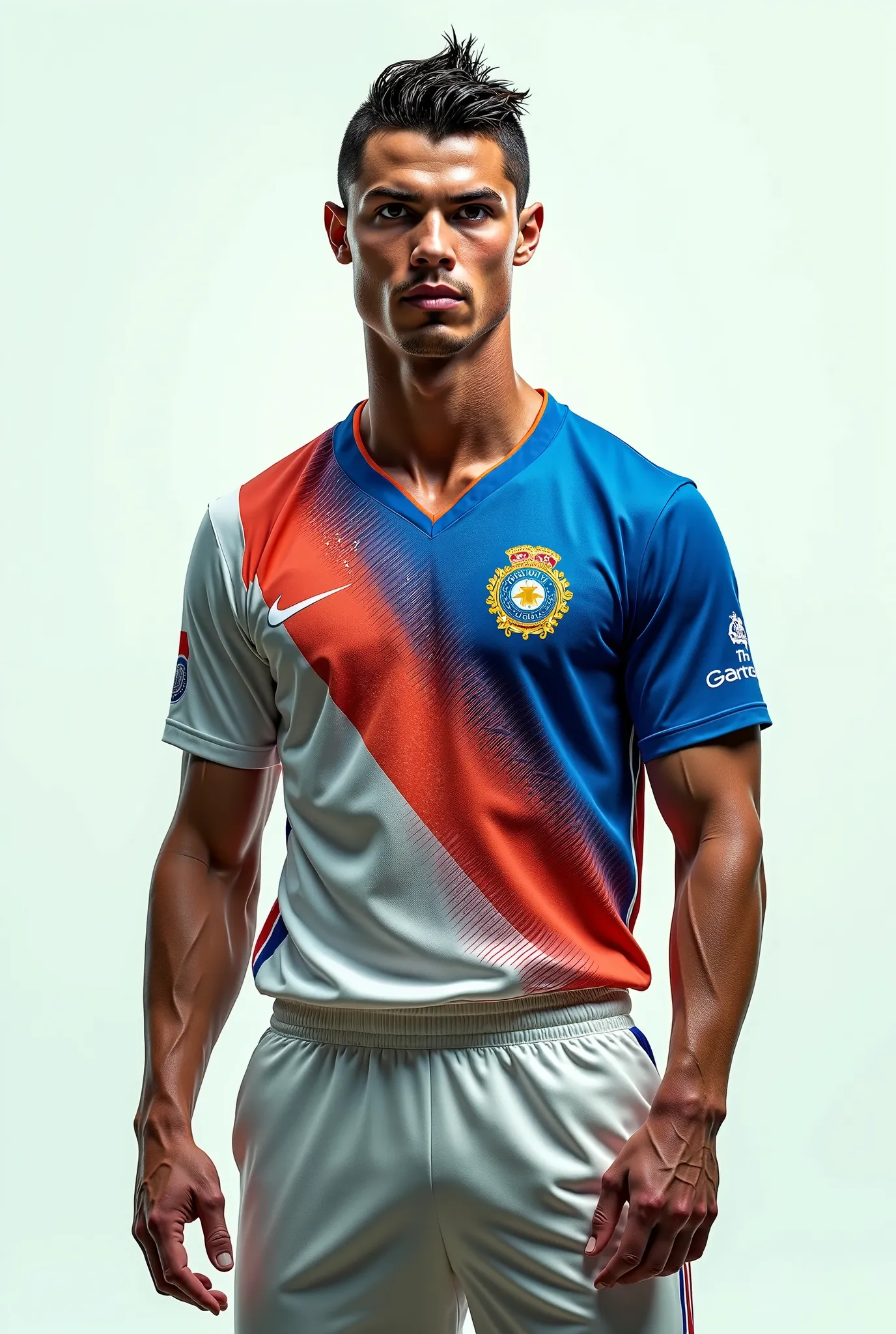 Cristiano Ronaldo in Indian cricket team jersey with track pants 