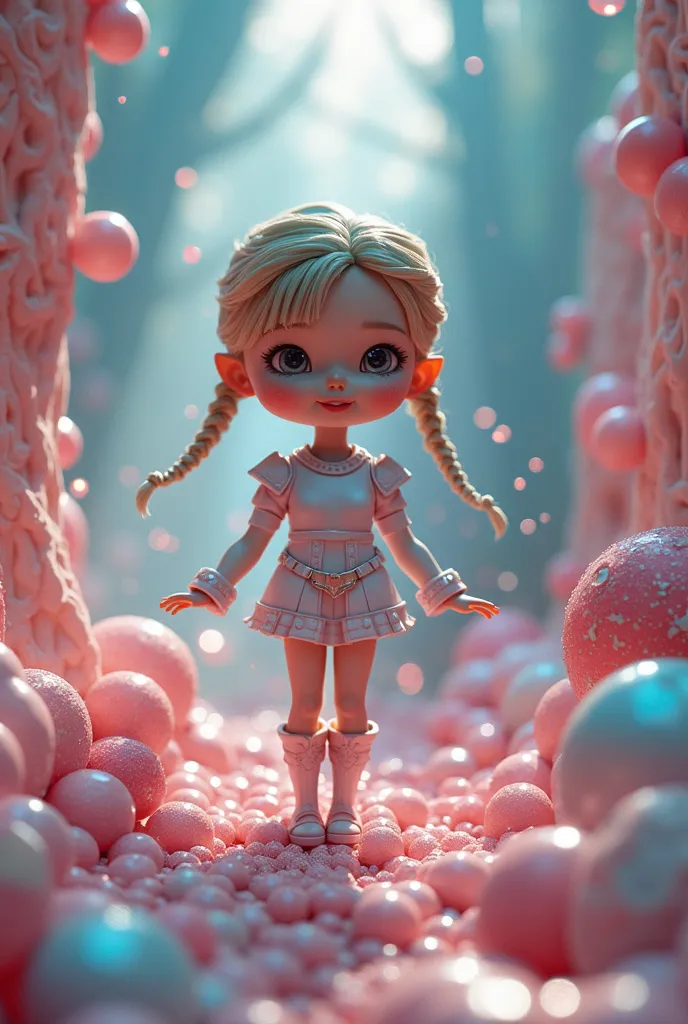 3d scene text "Luz Victoria 3 meses" in bubble gum world, realistic face with facial details, cheerful expression, posture upright armor, 5 additional details, high quality digital art, warm lighting, Sweet environment , smooth texture, bubble gum effect, ...