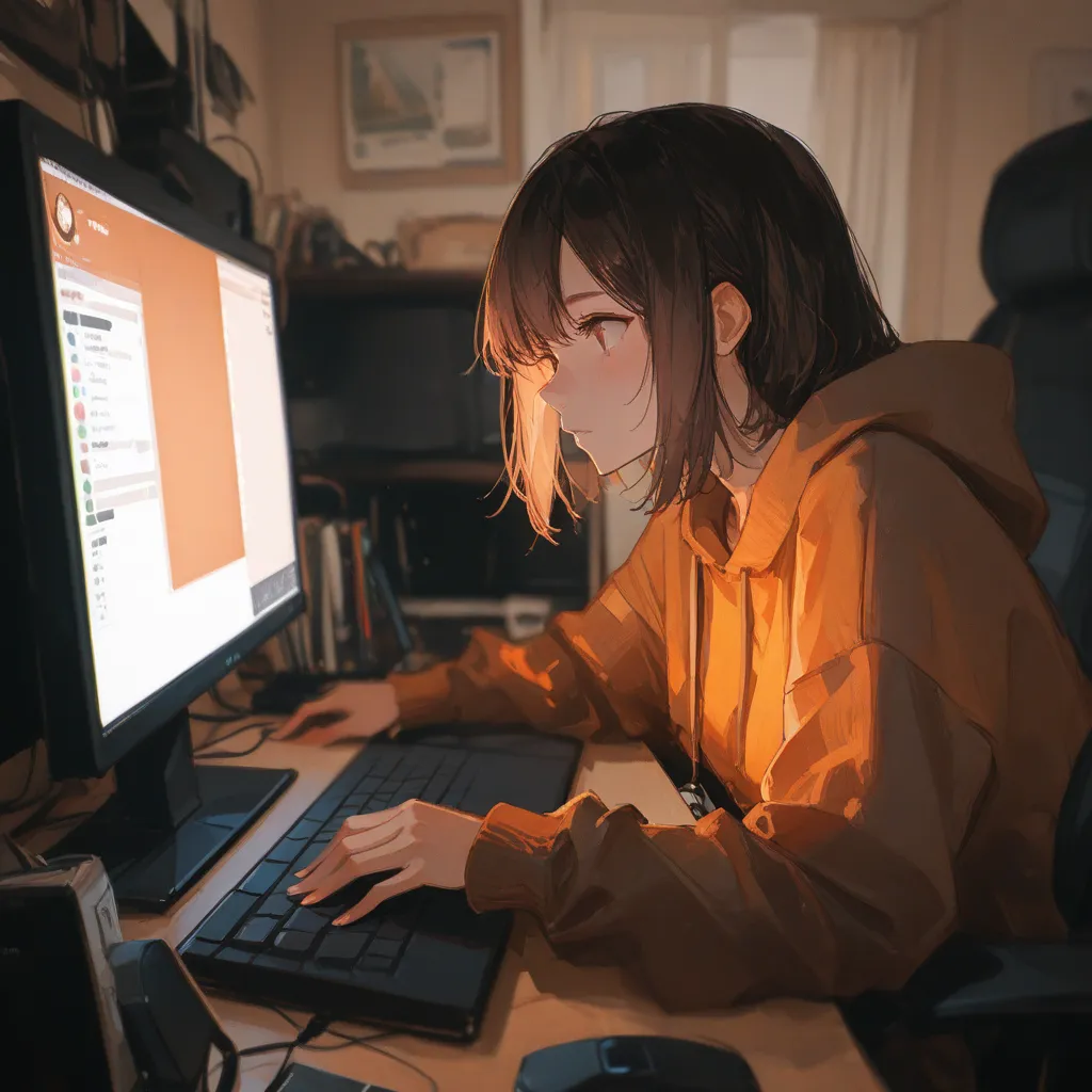 Gamer playing at the computer, warm atmosphere