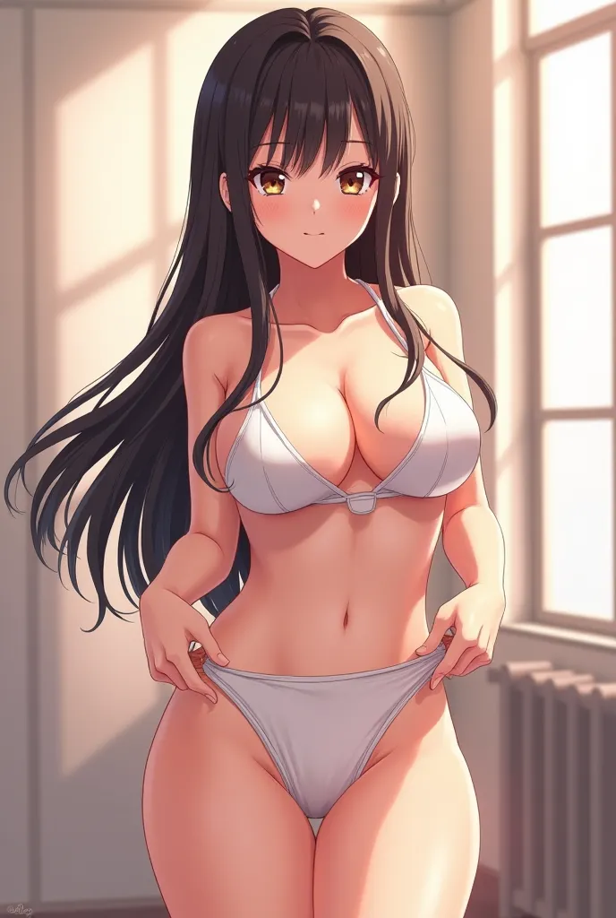 Generate a hot image of a busty anime girl with a big ass remove the underwear