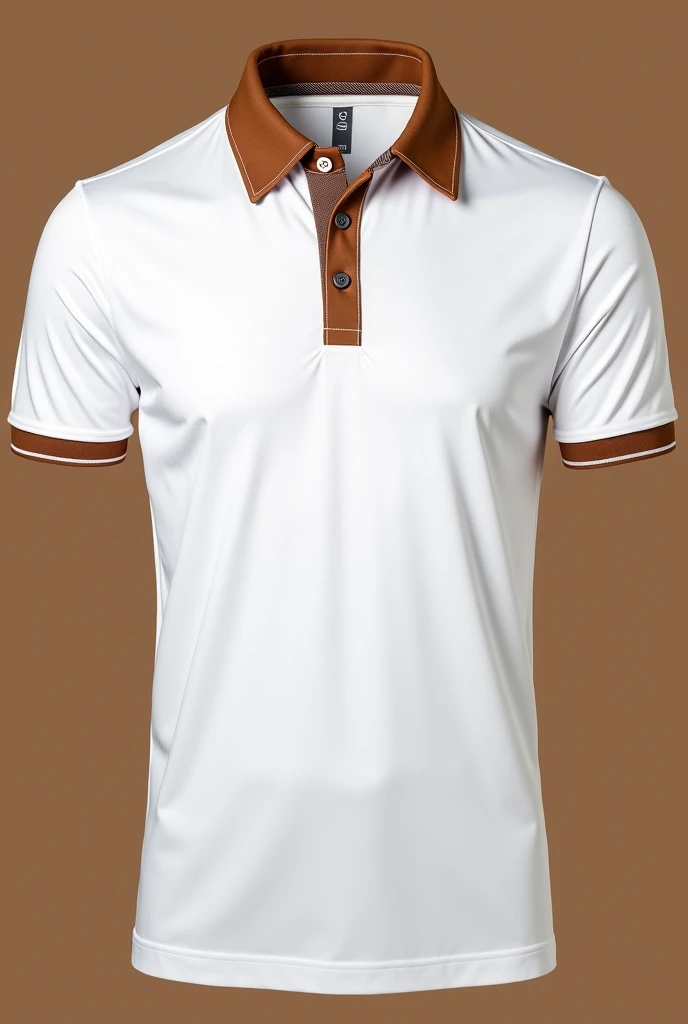 a white shirt with brown trimming and a brown collar, short sleeves, wearing polo shirt, gradient brown to white, white trendy clothes, casual white garment, trending on r/streetwear, casual clothing, two - tone, detailed white, ( ivory black ), browns and...