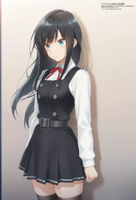 score_9,score_8_up, score_7_up,  source_anime, masterpiece, best quality, Official Art, official style,  game cg, goddess magazine, rating_safe, rating_ are suspicious, asashioKC,black hair,blue eyes, long hair, shirt, long sleeves, dress, bow, ribbon, whi...