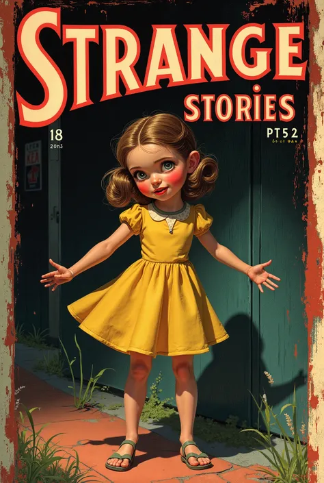Cover mystery magazine full length girl, Cute face full length , Girl poses for horror magazine cover "Strange Stories" , Magazine Era 1933, high quality,