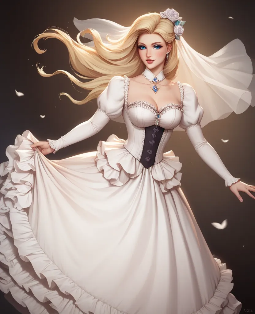 } In this scene from the Victorian era, we see a beautiful girl with light purple hair falling. Her bright white skin highlights the beauty of her face, which reflects the beautiful freckles on her cheeks. wearing a light white or pink silk dress. The dres...