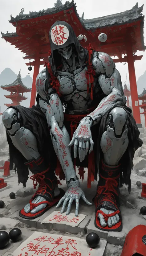 (masterpiece, best quality), best score , amazing quality, very aesthetic, highres, newer, 8K, HIGH CONTRAST, a boy,( beautiful:1.1),biological cyborg,Hand drawing style, muscle,Samurai Temple ,samurai armada,on guard,hand art,bola de energia