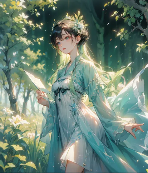 forest spirits of trees、the appearance of a lovely girl、Mysterious painting、A scene full of charity、1 girl, high definition, greatest masterpiece, accurate, Anatomically Correct, 多数の賞を受賞, 最high quality, high definition model, HIGH DETAILS, high quality,  ,...