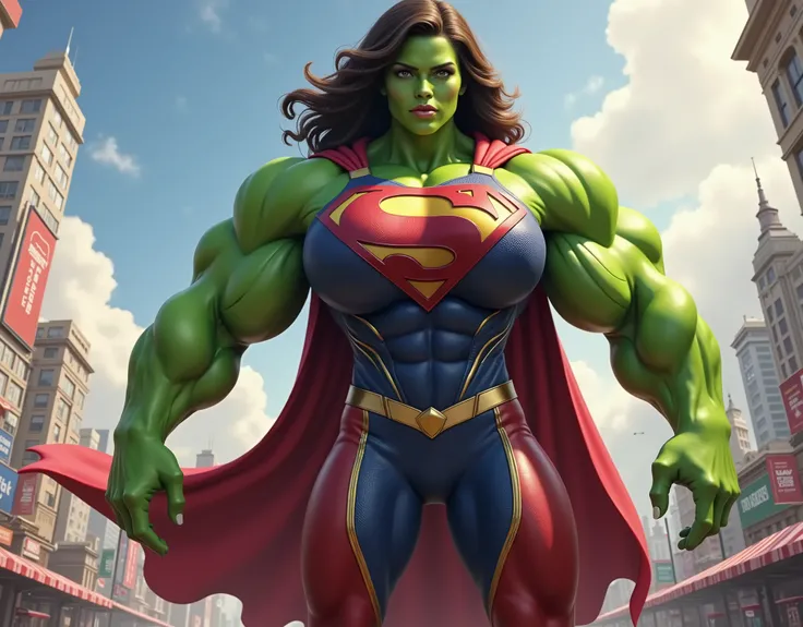 she-hulk wearing a supergirl costume and cape