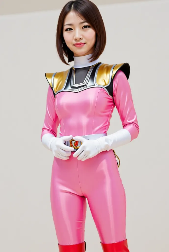  Japanese　woman　 super squadron　 big tits　 Power Rangers pink 　Petite　 looking at the camera　Nagasawa Nao　Dinosaur Sentai Juranger　Satin Suit　 MINI SKIRT 　Satin tights　 shows the whole body　 short bob　 nipples