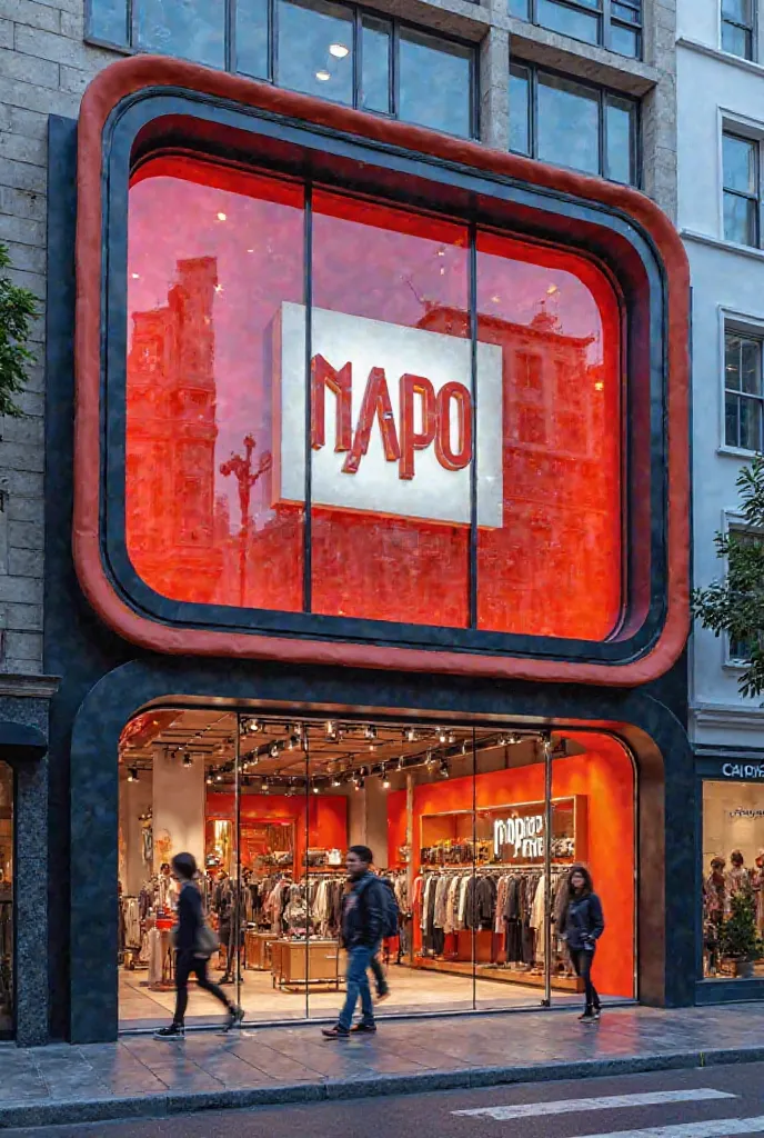 Create a clothing store façade with the Napo fashion jeans logo 