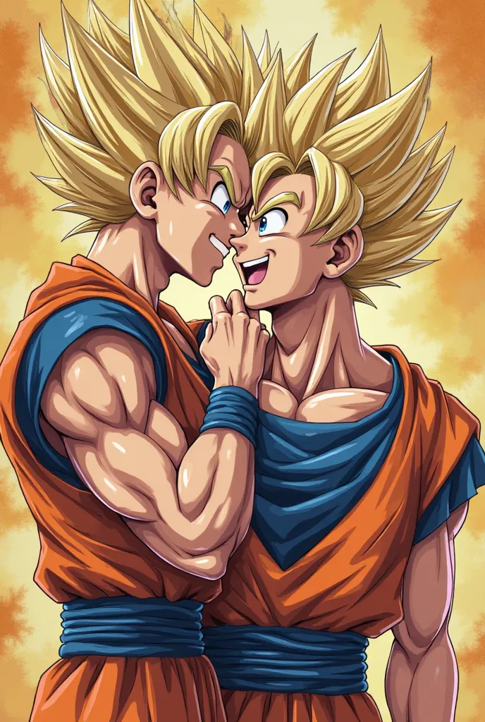 Create an image of Android 18 from Dragon Ball sucking Goku's cock, also from Dragon Ball.