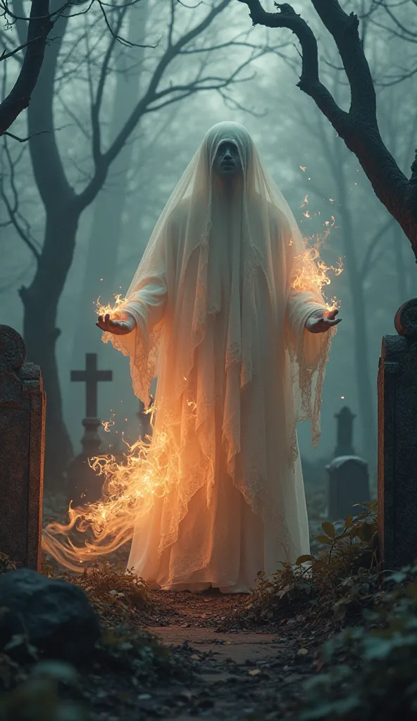 Ghost-shaped fire in a cemetery 