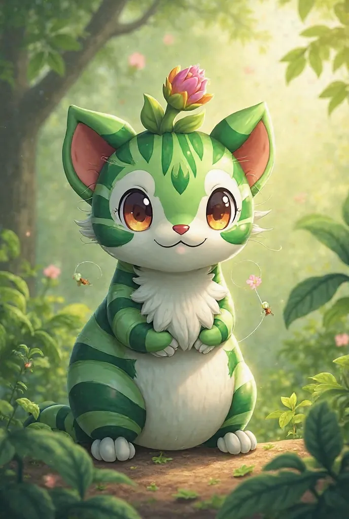 Créer une image un starteur pokemon de type plante bébé tigre blanc

