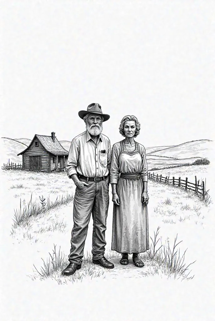 Generate an outline image of a country couple in black and white