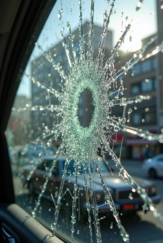 Broken car glass