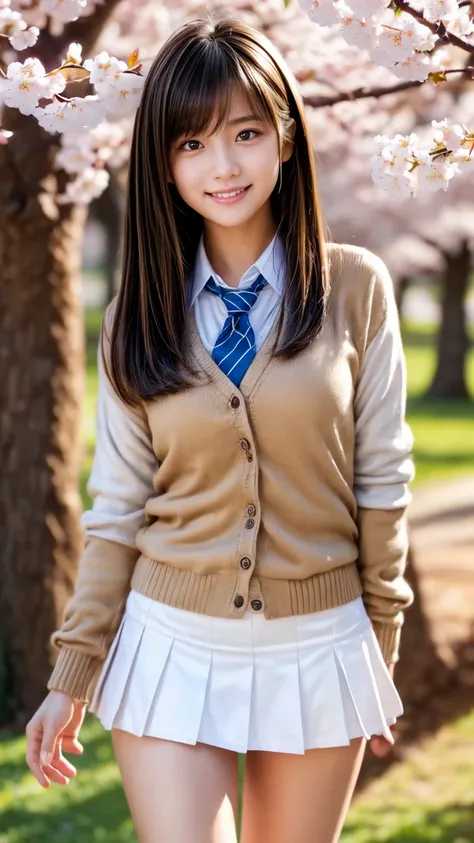 Product quality,  very detailed ,  kampala,(realistic, photo realistic:1.37) Young beautiful Japanese woman, White leggings ,( Well-balanced  :1.4),smile,high school girl.
cowboy shot,(Thigh Accent:1.4),front map.
(Cherry Blossom Trees Continue on the Way ...