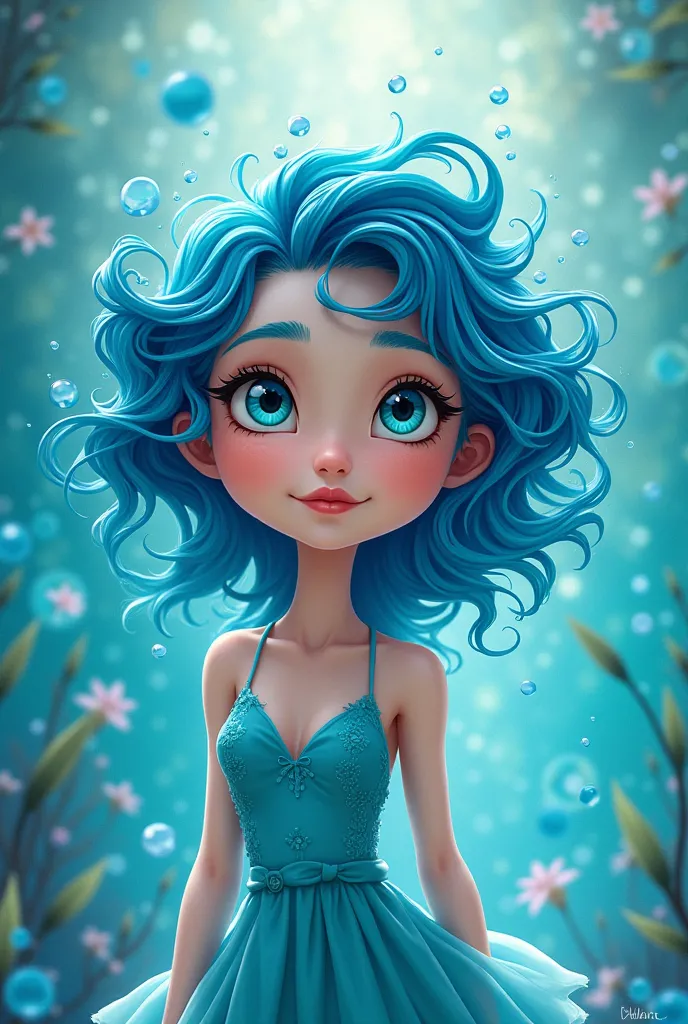 cartoon style, watergirl, with water hair, water  themed