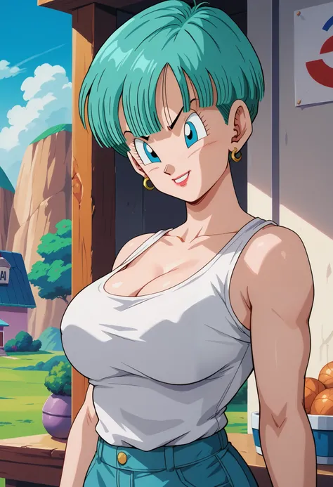 Bulma style art in her 40s , Milf sensual, Dragon Ball style art
