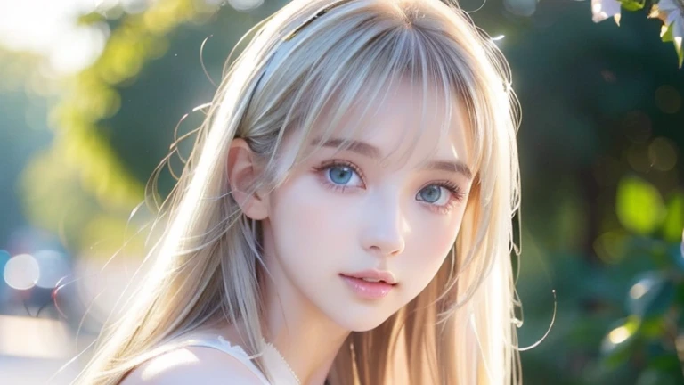  Perfectly Beautiful and Pretty Face, Sexy and Fresh Look 、long bangs、 very beautiful super long straight light blond hair 、 beautiful facial hair 、very cute and beautiful sexy young woman、Very perfect, beautiful, cute face、Beautiful Clear Hidden, cute eye...