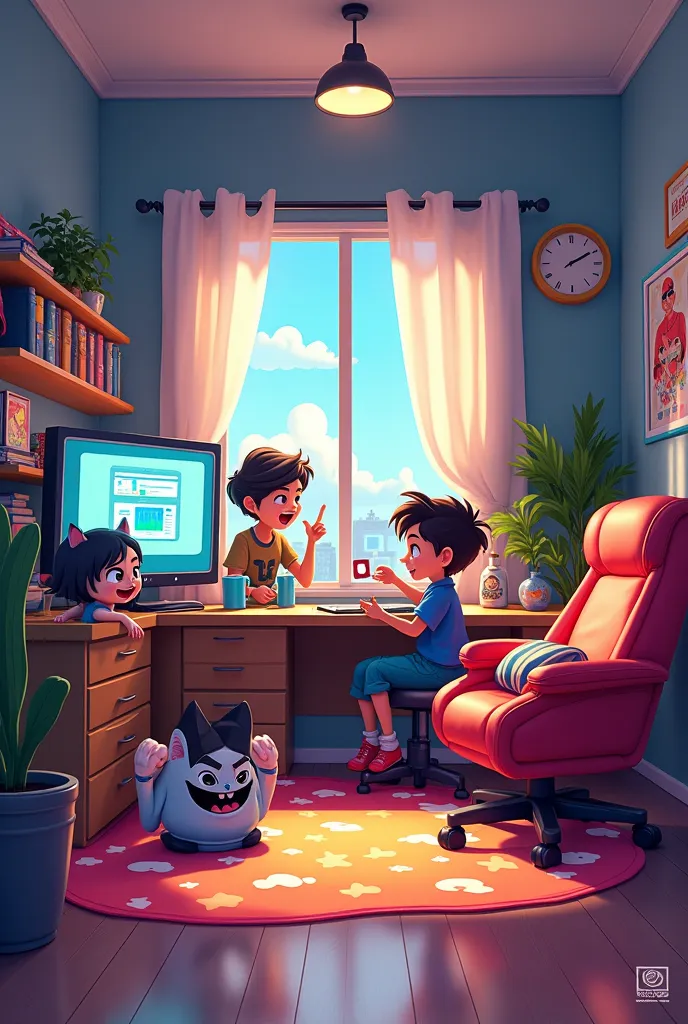 Cartoon characters set in room only YouTuber room