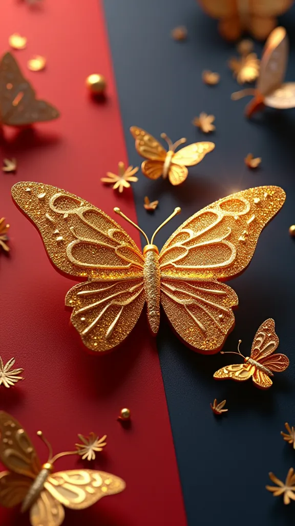 Create a 3d logo for the name Nour in gold color, combine the Tunisian and French flags with butterflies and use a chic and bling theme.