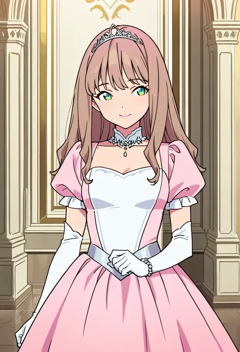 Score_9, score_8_up, score_7_up, source_anime, 1girl, yume minami_1, brown hair, long hair, green eyes, small breasts, (best quality), (high quality), {masterpiece}, extremely delicate and beautiful, ultra-detailed, beautiful detailed eyes, princess, pink ...
