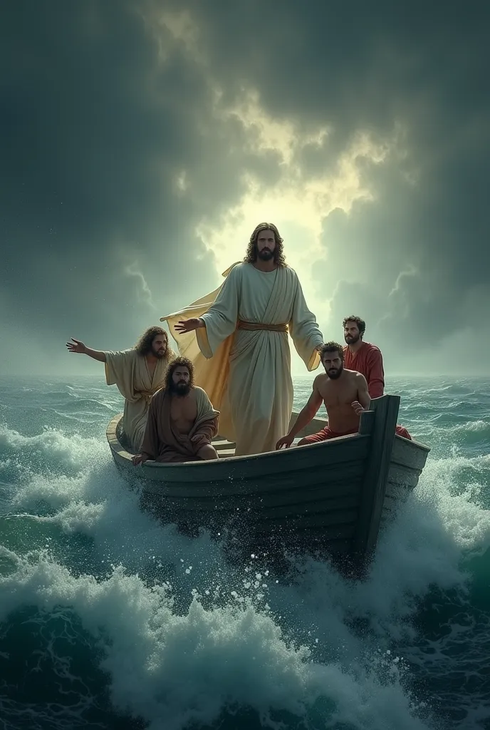 Storm Jesus inside the boat and the desperate disciples