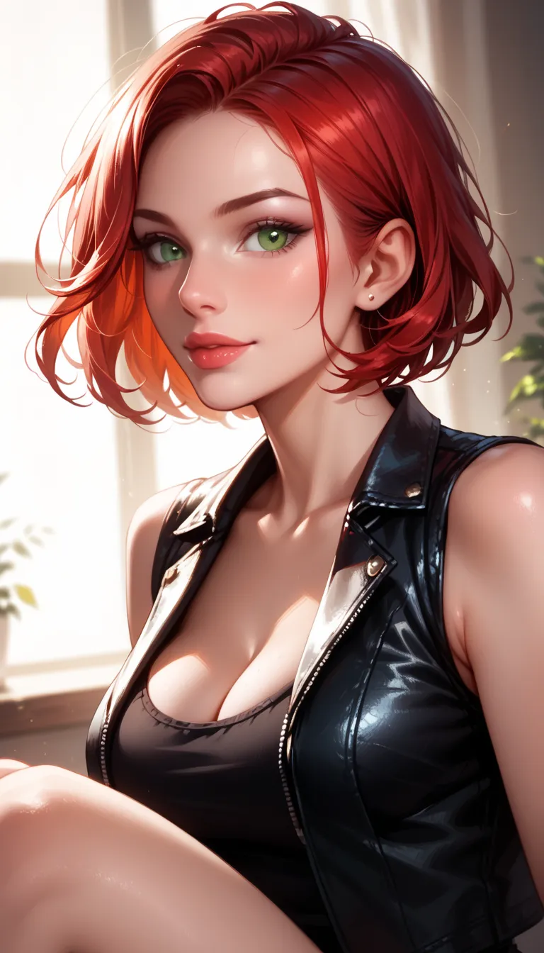  Dark Fantasy Punctuation Art_9, score_8_high, score_7_high,  review_  questionable , Fantasy, Lighting, epiCPhoto, 1 ,  perfect eyes, realistic eyes, very sexy, ( red hair ,  short hair, medium bob, on the face:1.1), Beautiful Waifu ,  long legs,  thick t...