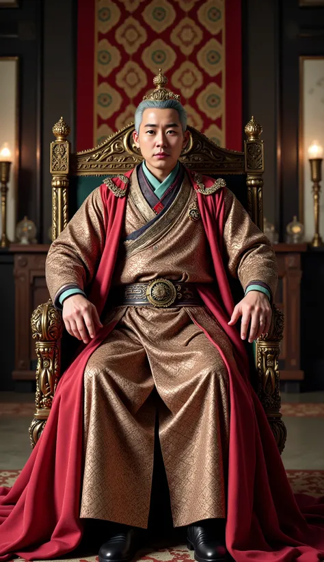  Joseon Dynasty,  A man dressed as a king and sitting in the king's seat. 