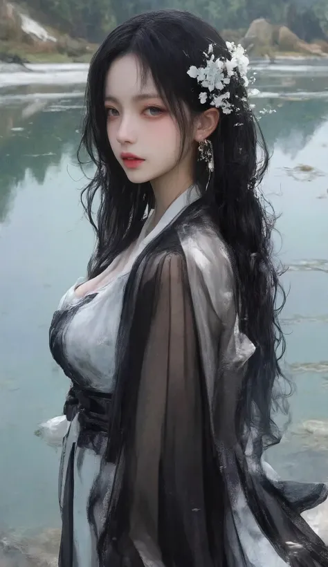 high quality, 【8k, on dark background 、 high quality photography、 wet texture 、[Ice、 studio photography 、engraving、Shallow depth of field、Vignette、 super fine、 high budget 、 bokeh 、Wide cinema 、[典雅、colorful、 film particles ,Model with long, Slightly ...