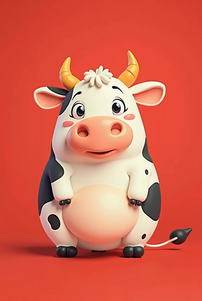 red background，cute cartoon cow，Skin