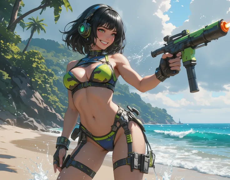 (A Cyberpunk ((water Gun:1.9) fight:1.5),,(8k, top quality, masterpiece,  : 1.2),  atmospheric perspective , 8k, very well detailed,  accurate, top quality, masterpiece, very well detailed,sharp concentration, high resolution, (cyber punk:1.9), (sexy bikin...