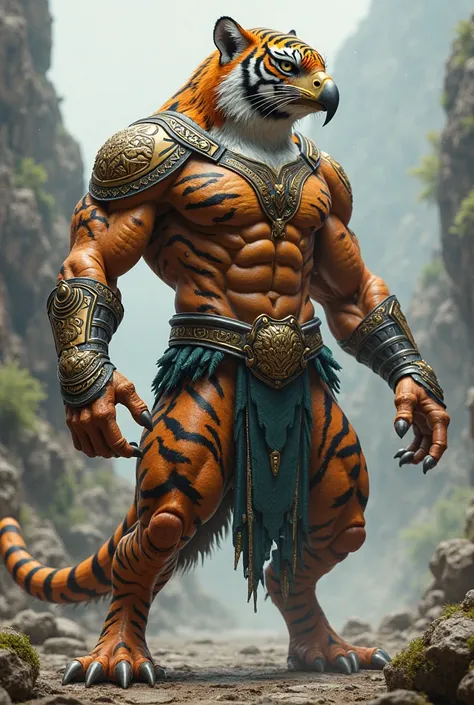 hawk and tiger fusion in muscular body with armor