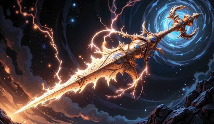 "The Vajra, the ultimate celestial weapon of Lord Indra, hovers mid-air, radiating an unstoppable, godly power. This divine thunderbolt is crafted from the sacred bones of the great sage Dadhichi, forged into an unbreakable, colossal golden weapon, its pro...