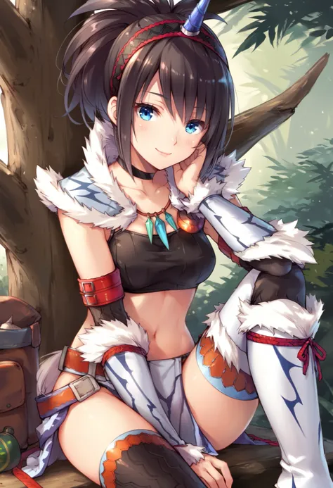 (score_9:0.9),score_8_up,score_7_up,rating_explicit,anime_style,(zPDXL),kirin beta armor,white single horn hairband,white detached sleeves,1young_girl,solo,blue eyes,looking at viewer,sitting,smile,plain_background,medium breasts,,closed mouth,collarbone,b...