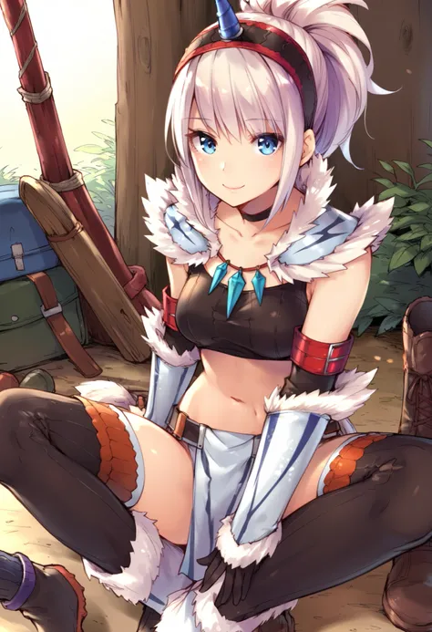 (score_9:0.9),score_8_up,score_7_up,rating_explicit,anime_style,(zPDXL),kirin beta armor,white single horn hairband,white detached sleeves,1young_girl,solo,blue eyes,looking at viewer,sitting,smile,plain_background,medium breasts,,closed mouth,collarbone,b...
