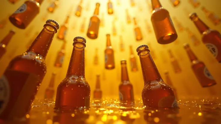 Beer bottles sinking into a sea of beer