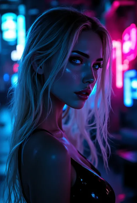 top-quality、8K Masterpiece、超A high resolution、(Photorealsitic:1.3)、Raw photo、1人、Eastern European woman, blonde long hair、Very accurate glowing skin、1 Cyberpunk Super Beauty、((super realistic details))、portlate、globalillumination、Shadow、octan render、8K、ultr...