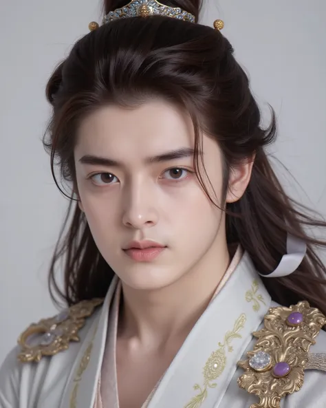20-Year-Old Handsome Man With Long Hair Wearing Vintage Chinese Dress, Black Han Fu Exposes A Zigpak Sky Face In Beautiful Curls, Dark Eyes, Big Eyes, Attractive Nose, Famous White Skin, Beautiful Mouth, Beautiful Mouth, Sitting, Reading, Reading, High Def...