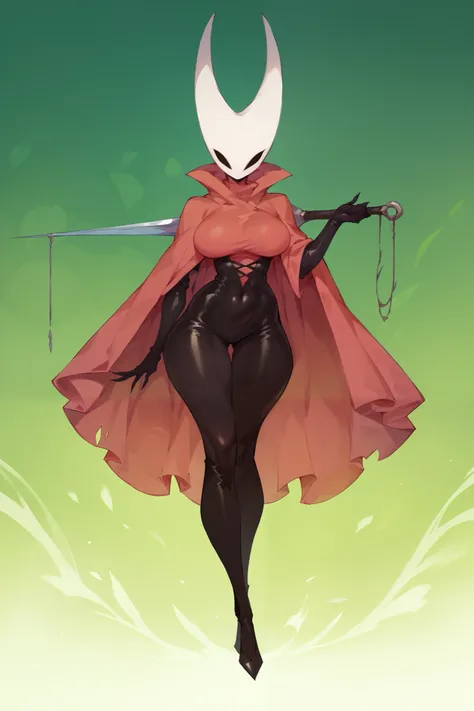 1girl, Hornet_, red cloak, style, holding a weapon,, check_9, check_8_ through , check_7_up, Soset Member, big breasts
