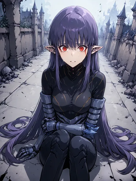 1girl, solo, esil radiru, beautiful, crying heavily, tears, plain black shirt, plain black pants, slender body, medium breasts, crimson eyes, highly detailed eyes, expressive eyes, natural eye shape, iris with visible details, anatomically correct, super d...